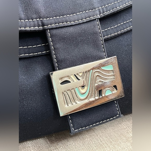 Fendi Navy Blue Fold-Over Baguette Bag - Picture 4 of 15